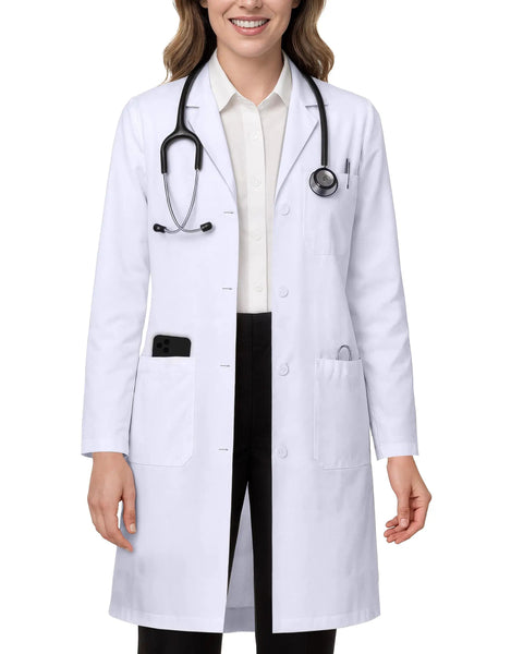 White Lab Coat For Women With Long Sleeves, 1 Pack, Small Size, Professional Medical Coat With Side Slit For Easy Pocket Access.