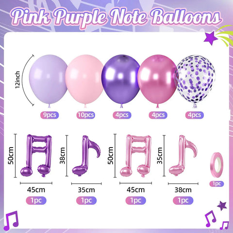 Pink And Purple Music Note Foil Balloons Set, 12 Inch Metallic Balloons Mix For Birthday Parties, Baby Showers, Weddings, Proms Or Music Themed Events, Includes Hot Pink, Pastel Purple, And Confetti Finish