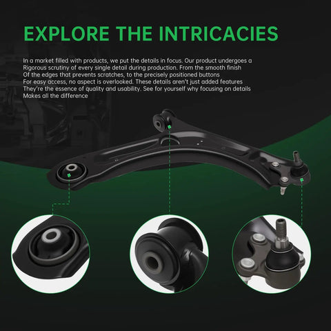 Beefed-Up Front End Suspension Kit For 2012-2019 VW Beetle And 2012-2022 Passat showcasing control arms and ball joints detailed view