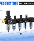 Diagram of One Quarter Inch NPT Five Stage Air Dryer For Air Compressors With Brass Filter, showcasing dimensions.