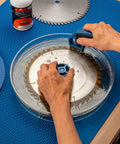 Pro Grade Saw Blade Cleaning Kit For Circular Table And Miter Saws 6 1/4 To 12 Inches Clean Pitch Resin And Dirt Build-Up With Scrubber Dish And Holder For Easy Woodworking Tool Care, hands cleaning blade