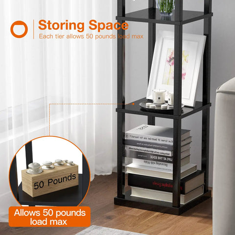 Five-Tier LED Shelf Floor Lamp With 3CCT Bulb, shelves with books and decor, matte black, great for small apartments