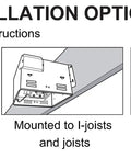 Installation diagram for Whisper Quiet 120 CFM Bathroom Exhaust Fan With 0.3 Sone Noise 2700K LED Light, shows mounting options.