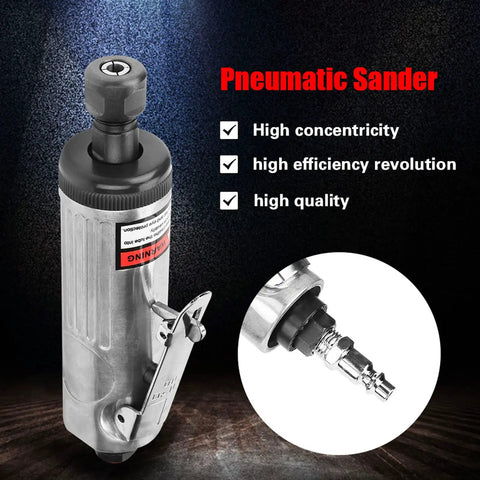 Top Shelf Air Die Grinder Kit, Slick Pneumatic Polishing Tool With Ultra Quiet Low Spin, Compact Metal Sander Assembly close-up.