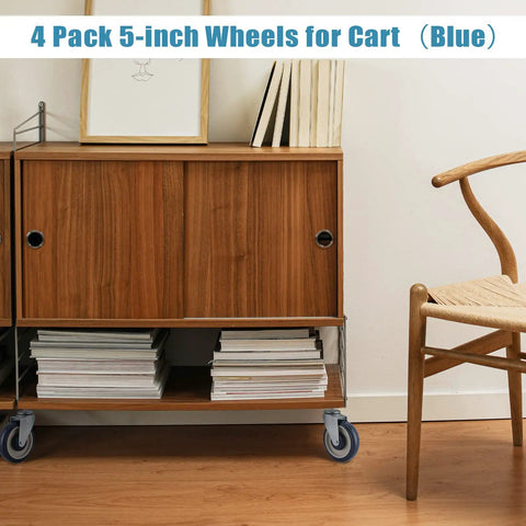 Wooden cabinet on wheels with 4 Pack 5 Inch Stem Caster Shopping Cart Wheels Replacement Kit With Axles And Bolts Polyurethane Stepped Tread