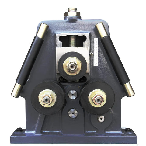 Heavy Duty Gear Assisted Three Roll Metal Bender For Cranking Out Round Pipes Flat Bars And Square Tubes Up To Fifty Millimeters With Zero Sweat Bending Smooth For Diy Fabrication And Real Deal Shop Work
