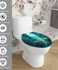 Elongated Resin Toilet Seat for Bathroom featuring aquatic design, 14.5" x 18.5" size, and easy installation on standard toilets.