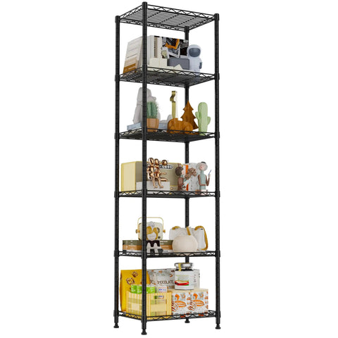 Heavy Duty Six Tier Wire Shelving Rack With Rust Proof Steel Coating Adjustable Storage Shelves For Kitchen Laundry Pantry Organization Rock Solid Frame Holds 600 Pounds No Sweat Assembly Black