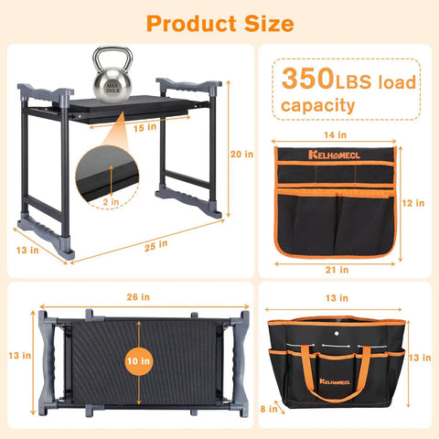 Ultimate Garden Kneeler And Seat With Extra Wide 10 Inch EVA Pad, Heavy Duty Foldable Bench supporting 350 lbs with pouches
