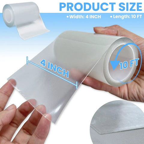 Close-up of 4-inch wide, 10-foot roll of Waterproof Repair Tape For Fabric Awnings RV Roofs Tents Tarps And Boat Covers.