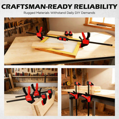 12 Inch Bar Clamps Set With Quick Release For Woodworking displayed on workshop table