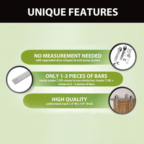 Unique features of the Brushed Nickel Double Track U Shape Bypass Sliding Barn Door Hardware Kit For Two Doors 5.5ft
