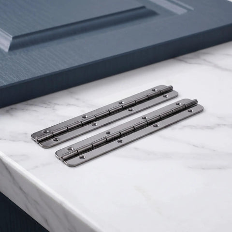 2 Pack Beefy Continuous Piano Hinges 5 By 0.7 Inch Stainless Steel Heavy Duty Hinges With Pre Drilled Holes shown on countertop