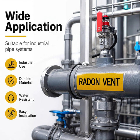 10 Pack Self Adhesive Radon Vent Pipe Marking Stickers, Hella Bright Yellow Safety Labels, 3 X 8 Inch Tough Pipe Identification Decals, Great For Radon Mitigation Jobs, Pro Grade Job Site Tags To Label Pipes Straight Up Like A Boss.