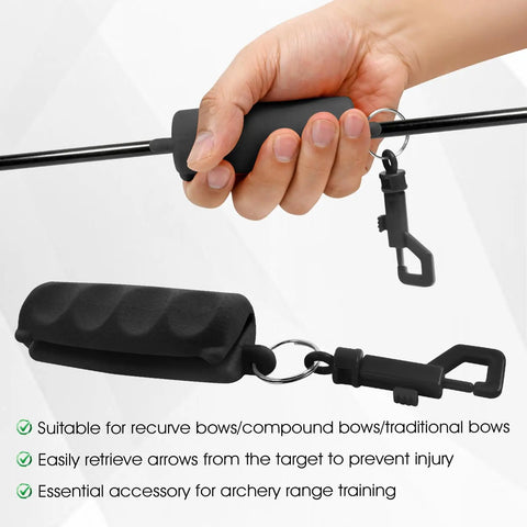 Hand holding Archery Arrow Puller Gripper With Belt Clip And Soft Molded Handle For Easy Arrow Removal On The Range Or Field