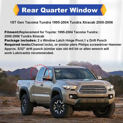 Toyota truck with Rear Window Latch Hinge Pivot Replacement Kit for Toyota Tacoma First Gen Tundra Xtracab 1995 to 2004 and 2000 to 2006 Black Two Pack CNC Billet Aluminum Anti Corrosion Superior Fit visible