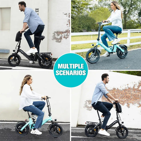 Mini Foldable Electric Bike For Adults And Teens With 400W Peak Motor 20 MPH Top Speed 25 Mile Range 14 Inch Compact Frame Lightweight 46 Lb City Commuter Black