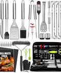 34 Piece Grill Accessory Set With Heavy Duty Stainless Steel Tools Built In Thermometer Grill Mats And Hanging Loops