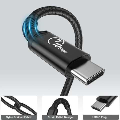 USB C Car Cable For Android Auto And CarPlay, 10Gbps USB 3.1 Gen 2, One And A Half Foot, Two Pack, Black, Plug And Play In Car Data Sync Cable For IPhone 15 Series And Android Phones, nylon braided USB-C plug