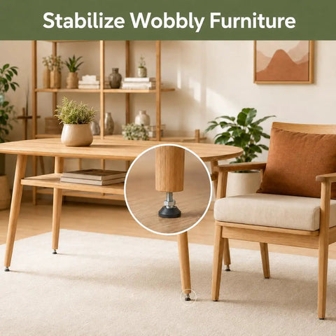Wooden table with 20 Degree Swivel M10 Threaded Beefy Heavy Duty Furniture Leg Levelers With T Nuts 4.1 Inch Height 1.54 Inch Base