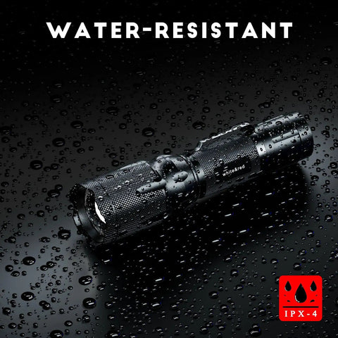 Upgraded Red Flashlight With White Light And Red Light Modes Memory Zoom Lens Weatherproof Portable Torch For Aviation Astronomy Night Vision Long Battery Life Quick Mode Memory Beast on wet surface, highlighting water-resistance.