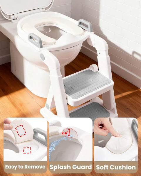 Rock Solid Two In One Toddler Potty Training Seat And Step Stool With Extra Wide Anti Slip Steps Adjustable Height Splash Guard Hassle Free Setup Kid Ready In Light Grey