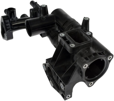 Top Shelf Dead On Heavy Duty Engine Coolant Thermostat Housing Direct Replacement view from the side, black plastic material, built for durability.