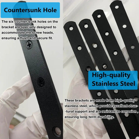 Heavy Duty 4 Pack Black Straight Corner Brackets Crafted From Legit Stainless Steel Measuring 7.67 Inches Includes M4 Screws And Hassle Free Driver For Easy DIY Repairs