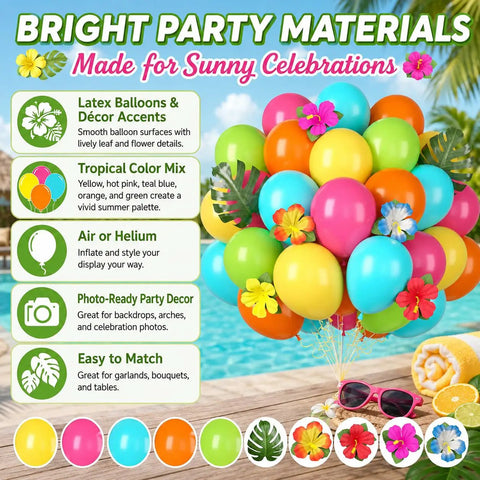 Colorful Tropical Balloons Pack 12 Inch Set With Jungle Leaves And Floral Accents For Birthday Parties Baby Showers Luaus And Poolside Summer Decor That Bring Serious Party Vibes In Green Teal Blue Hot Pink Orange Yellow Latex
