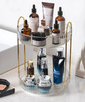Rotating Makeup Organizer 2 Tier Lazy Susan Trays, Clear Countertop Storage On Bathroom Counter With Skincare And Perfumes, 360 Degree Spin