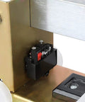 Close-up of Pro Grade 1200mm Manual Tile Cutter With Infrared Laser Precision Cut's on/off switch and metal frame.