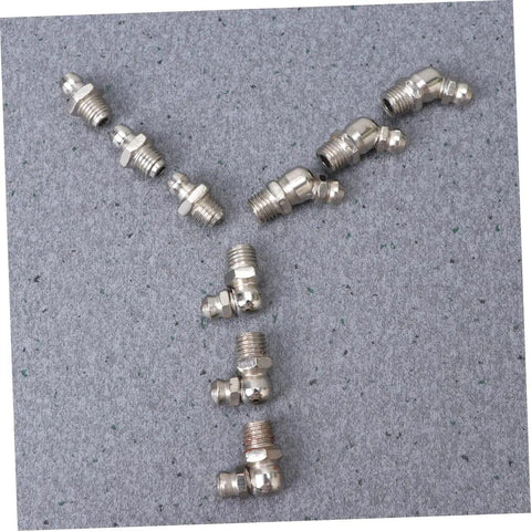 Pro Grade Grease Fittings Kit 45 Piece Assortment M8x1 showing straight and 90 degree zerk angled fittings on grey surface