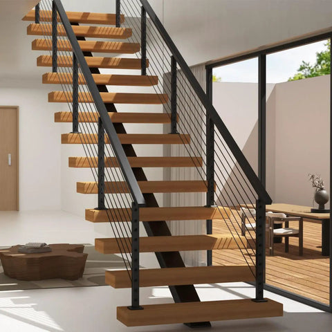 Adjustable Stair Cable Railing Post Kit For Twenty Five To Thirty Five Degree Angles, DIY Friendly Black Swageless System With Thirty Six Inch Posts, Includes Three Stair Posts And 200 Feet Of One Eighth Inch Stainless Cable No Handrail