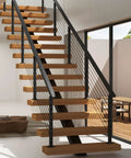 Pro Grade Matte Black Cable Railing Handrail Four Pack 6 Feet 6 Inches Solid Stainless Steel Tubing on modern staircase.