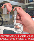 Hand using Outside Micrometer 0-1 Inch With One-Piece Spindle, Satin Chrome Finish in metalworking, close-up view
