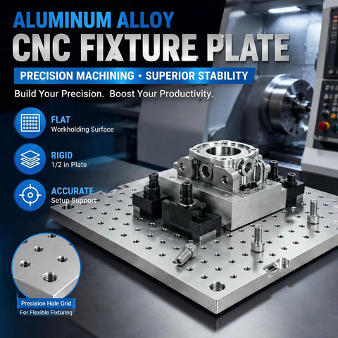 Built Tough 10 By 10 Inch 6061 Aluminum Cnc Fixture Plate Featuring 1/4 20 Threaded Holes for precise machining and stable support.