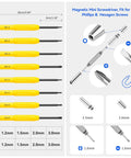 Travel Ready All In One Magnetic Eyeglasses Repair Kit with precision screwdrivers for quick fixes, showcasing size variations.