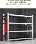 Heavy Duty Garage Shelving Unit With Ultra Wide Metal Beams And Rock Solid Steel Build Acts As A Total Workspace Workhorse Giving You Ample Room For Big Tools And Heavy Gear 78 Inches Tall with triangle bearing design for extra stability.