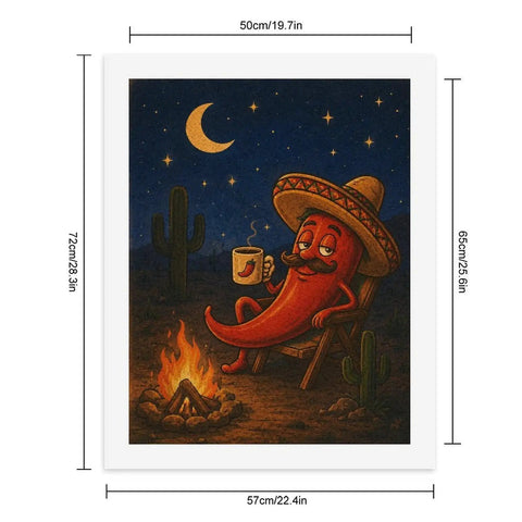 Desert Camp Pepper Paint By Numbers Kit for Adults Beginners with Frameless Printed Canvas featuring camping scene at night, 72x57cm.