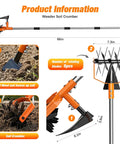 Diagram of a 2 In 1 Garden Cultivator And Weeder With Upgraded Triangle Hoe with details on blade and handle length for soil aeration.
