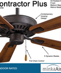 Contractor 52 Inch Ceiling Fan With Oil Rubbed Bronze Finish And Reversible Maple Or Dark Walnut Blades, Traditional Style