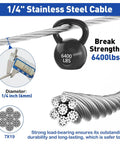 Diagram of 1/4 inch stainless steel cable with 6400 lbs break strength, featured in Beefy Heavy Duty 50 Foot Stainless Steel Wire Rope Kit.