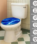 Round Resin Toilet Seat for Bathroom in blue marble design, fits various toilets, easy to install with supplied fittings.