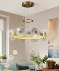 Modern Gold Chandelier Lighting With Dimmable LED Dope Eight Light Round Ring Pendant Fixture in dining area