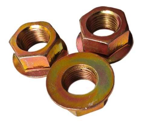 Three Pack Spindle Blade Nuts For Lawn Mowers And Riding Tractors Fits RZT50 RZT54 RZT42 with golden-brown finish
