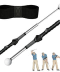 Retractable Golf Swing Trainer With Arm Band, Instant Click Feedback For Precision, practice aid tool with illustrations.