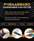 F48AA68A50 condenser fan motor details with materials and specifications for HVAC systems, focus keyword included.