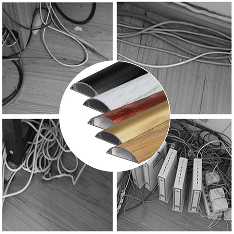 Built Different Heavy Duty Aluminum Cable Protector Self Adhesive Floor Cord Cover showing various colors to hide messy wires near electronics.