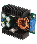Professional Top Shelf 300 Watt Adjustable Dc Dc Buck Converter Module with heatsink and components for LED rigs and battery builds.