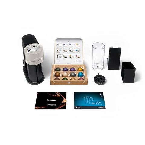 Vertuo Next Single Serve Coffee And Espresso Maker With Aeroccino Milk Frother For Quick 25 Second Heat Up And Auto Shut Off box contents.